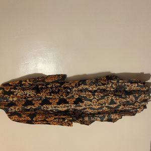 Open front flowing back with Sach black/gold print cover up size medium